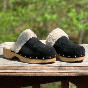 Kensie Joselynn Faux Shearling & Suede Mules Clogs Slip On 8M Women’s Black